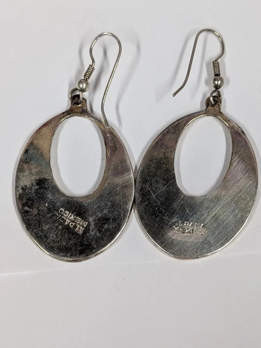 Vintage Alpaca Mexico Floral Drop Earrings Mother Of Pearl Abalone